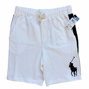 Polo Ralph Lauren Big Pony White Cotton Shorts Green Stripe Boys Medium 10/12